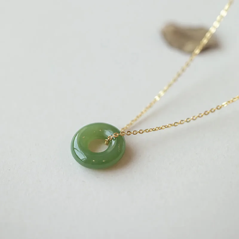 Mythstone 925 Sterling Silver Plated Gold Hetian Jade Peace Buckle Necklace Pendant - Image 9