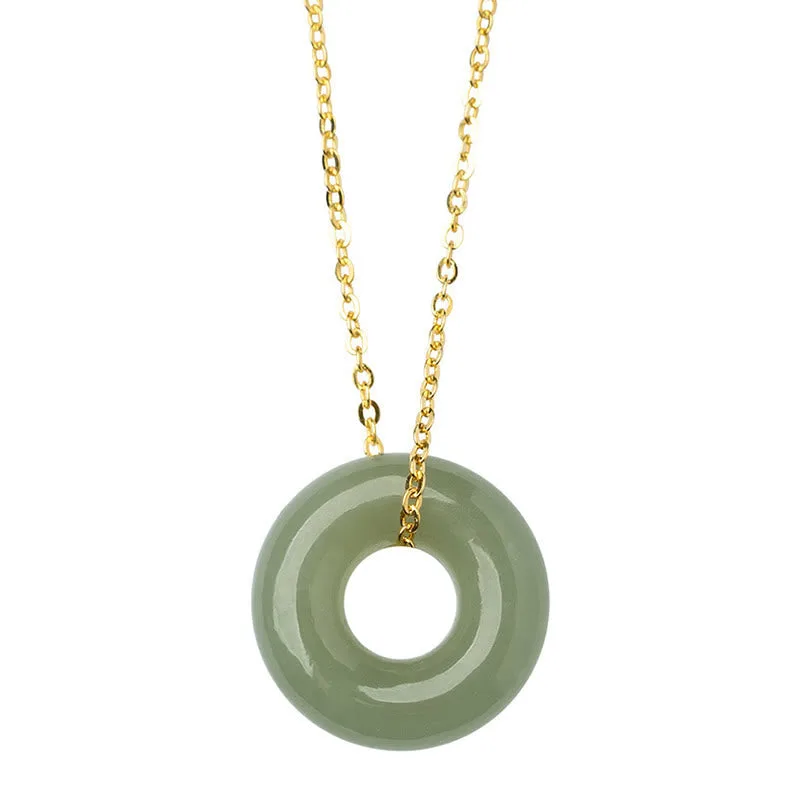 Mythstone 925 Sterling Silver Plated Gold Hetian Jade Peace Buckle Necklace Pendant - Image 12