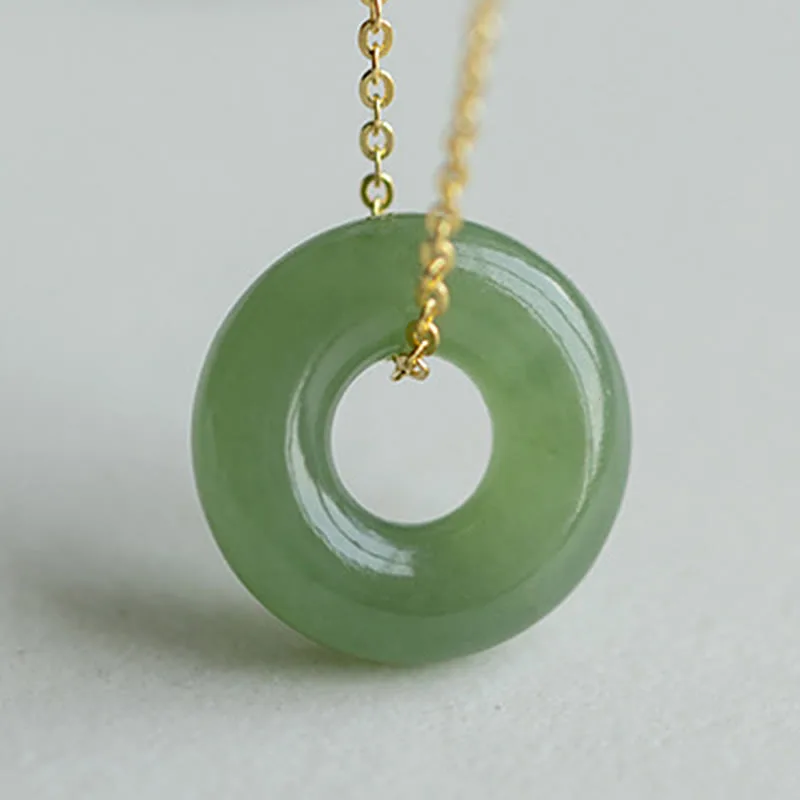 Mythstone 925 Sterling Silver Plated Gold Hetian Jade Peace Buckle Necklace Pendant - Image 4