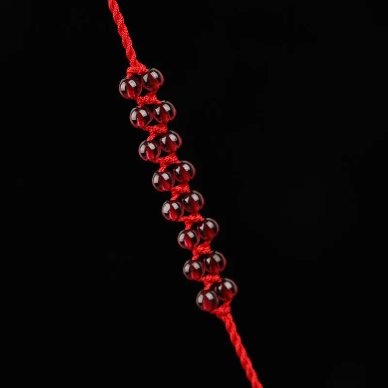 Mythstone Chinese Zodiac Natural Garnet Peace Buckle Blessing Red String Belly Chain - Image 2