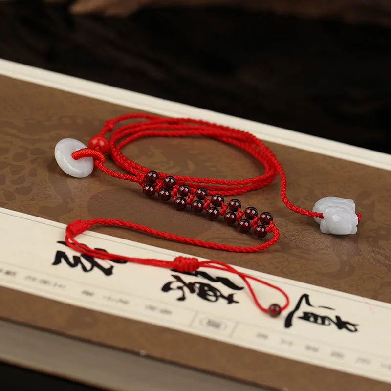 Mythstone Chinese Zodiac Natural Garnet Peace Buckle Blessing Red String Belly Chain - Image 4