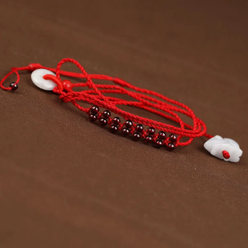 Mythstone Chinese Zodiac Natural Garnet Peace Buckle Blessing Red String Belly Chain - Image 3