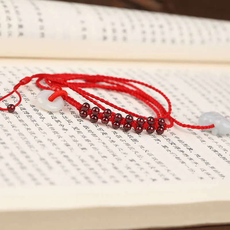 Mythstone Chinese Zodiac Natural Garnet Peace Buckle Blessing Red String Belly Chain - Image 9