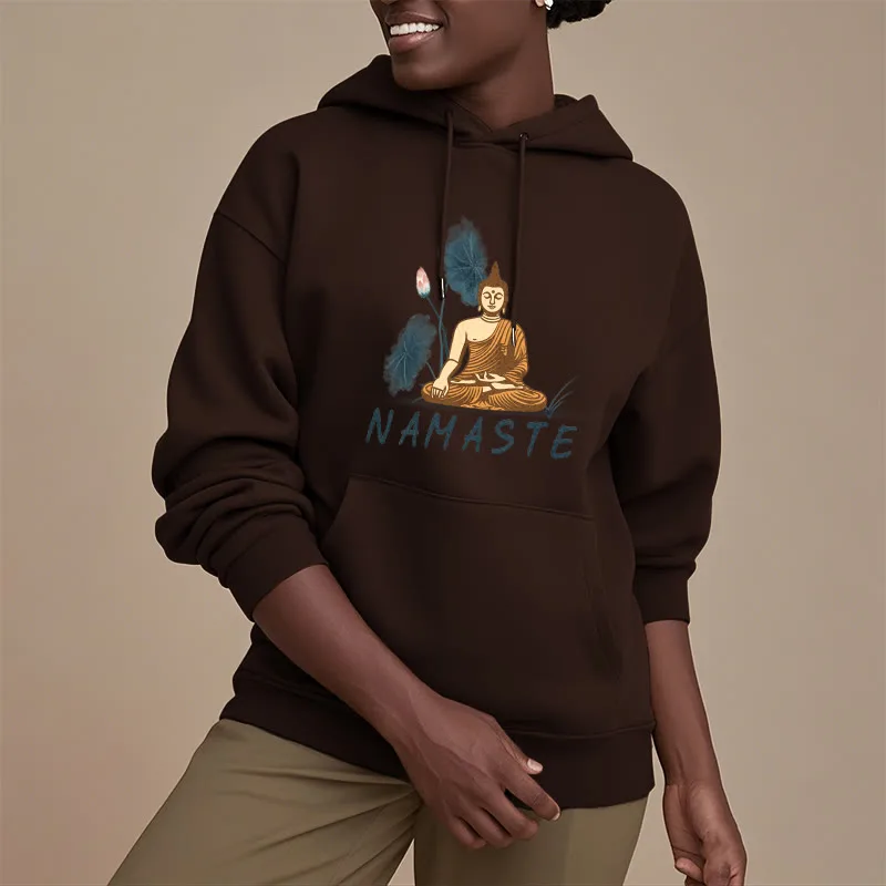Mythstone NAMASTE Meditation Buddha Polyester Fleece Lined Hoodie - Image 54
