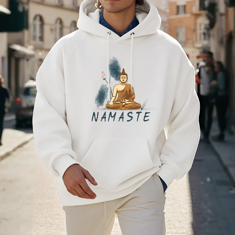 Mythstone NAMASTE Meditation Buddha Polyester Fleece Lined Hoodie - Image 47