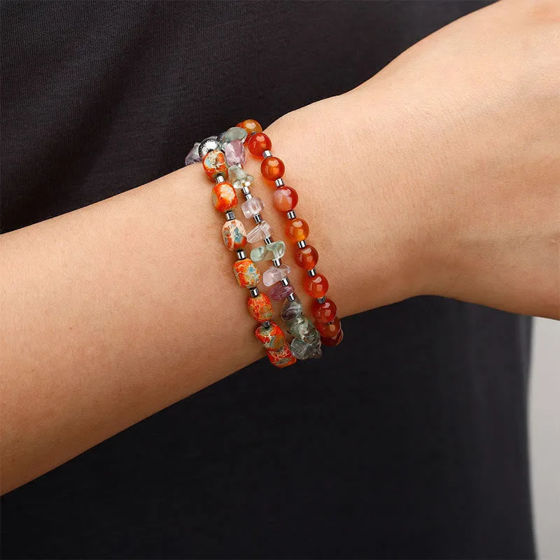 Mythstone Fluorite Red Agate Emperor Stone Power Triple Wrap Bracelet - Image 5
