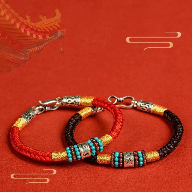 Mythstone Red String Black String Six True Words 925 Sterling Silver Connection Bracelet
