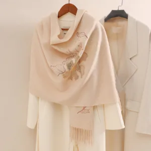 Mythstone Wool Shawl Big Flower Sequins Embroidery Tassel Winter Cozy Travel Scarf Wrap