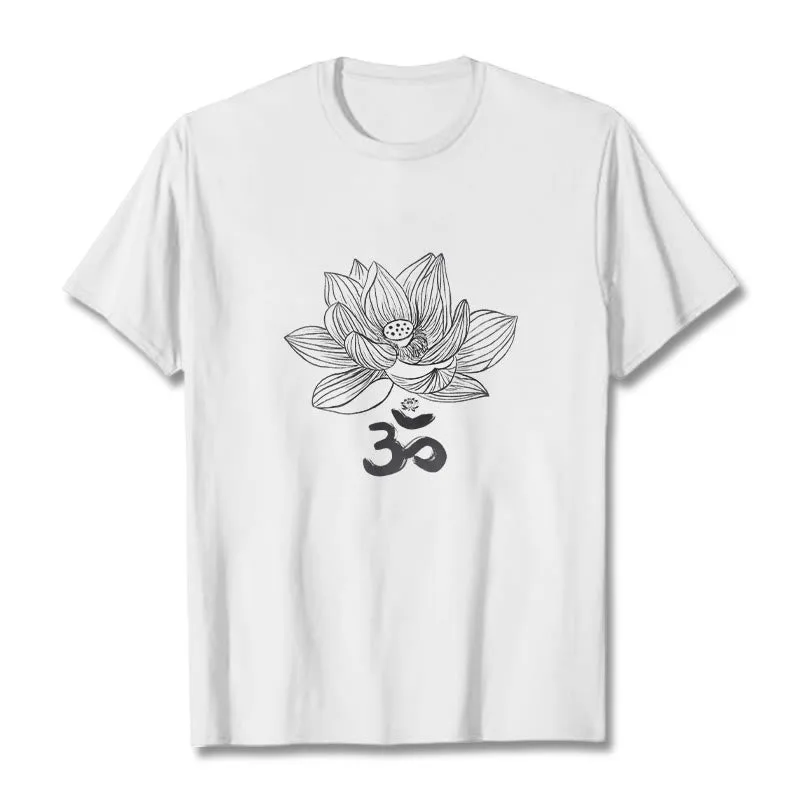 Mythstone Om Lotus Sketch Cotton Tee T-shirt - Image 8