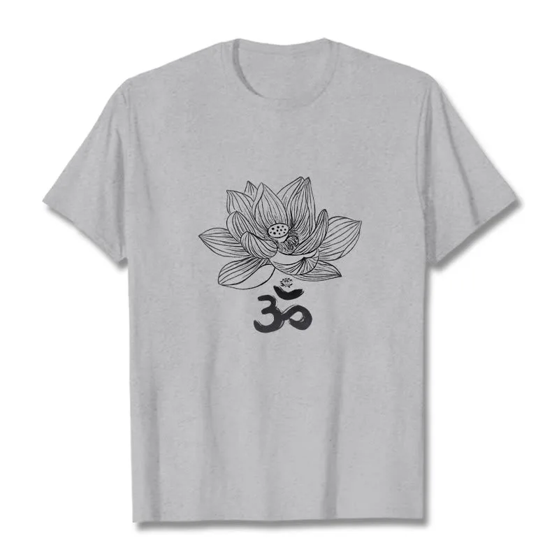 Mythstone Om Lotus Sketch Cotton Tee T-shirt - Image 11