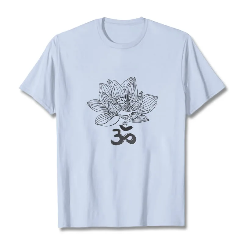 Mythstone Om Lotus Sketch Cotton Tee T-shirt - Image 14