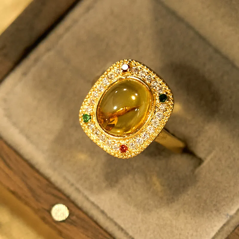 Mythstone Natural Amber Flower Square Support Full Diamond Confidence Ring - Image 4