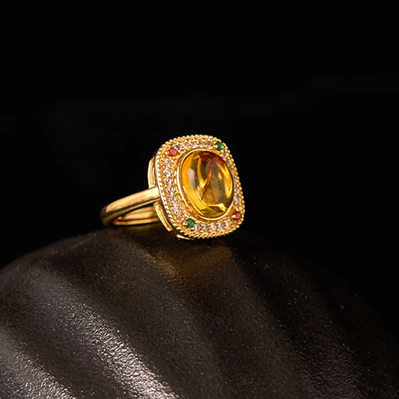 Mythstone Natural Amber Flower Square Support Full Diamond Confidence Ring - Image 10