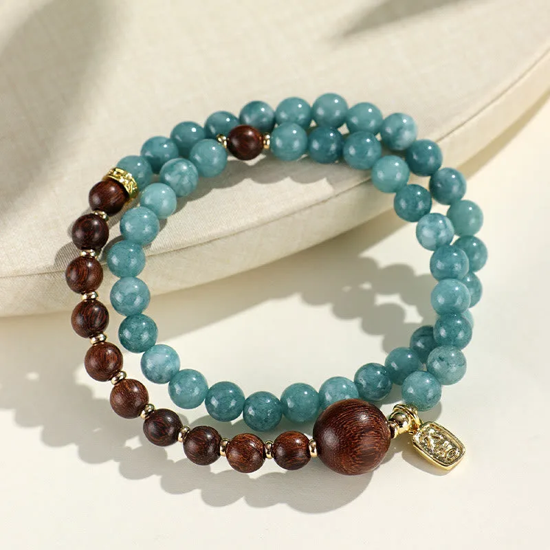 Mythstone Blue Chalcedony Green Sandalwood Small Leaf Red Sandalwood Double Wrap Emotional Balance Bracelet - Image 13