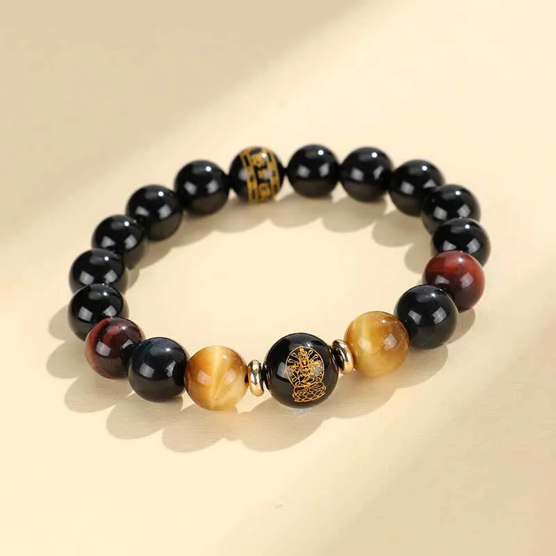 Mythstone Black Onyx Tiger Eye Om Mani Padme Hum Chinese Zodiac Natal Buddha Support Bracelet - Image 3