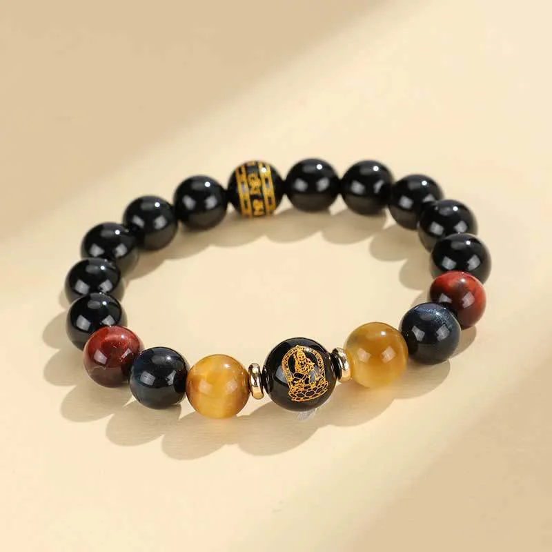 Mythstone Black Onyx Tiger Eye Om Mani Padme Hum Chinese Zodiac Natal Buddha Support Bracelet - Image 11