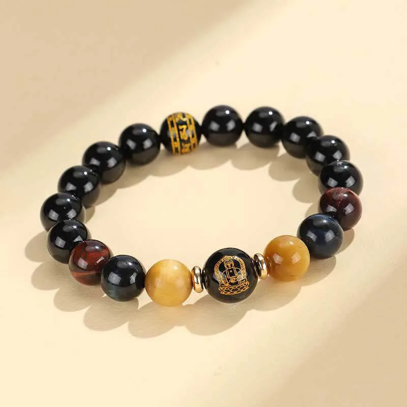 Mythstone Black Onyx Tiger Eye Om Mani Padme Hum Chinese Zodiac Natal Buddha Support Bracelet - Image 22