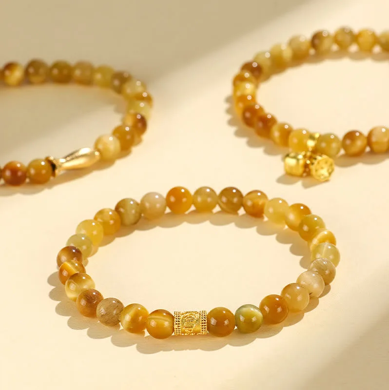 Mythstone Tiger Eye Fu Character Bamboo Koi Fish Lotus Om Mani Padme Hum Protection Bracelet - Image 17