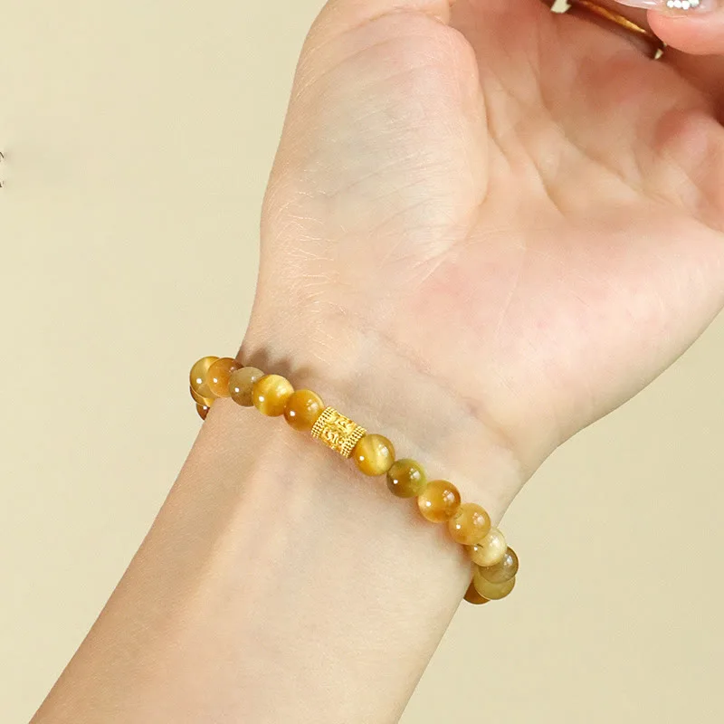 Mythstone Tiger Eye Fu Character Bamboo Koi Fish Lotus Om Mani Padme Hum Protection Bracelet - Image 16