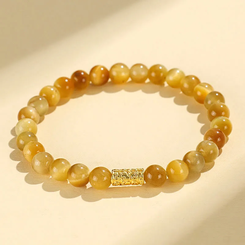 Mythstone Tiger Eye Fu Character Bamboo Koi Fish Lotus Om Mani Padme Hum Protection Bracelet - Image 13