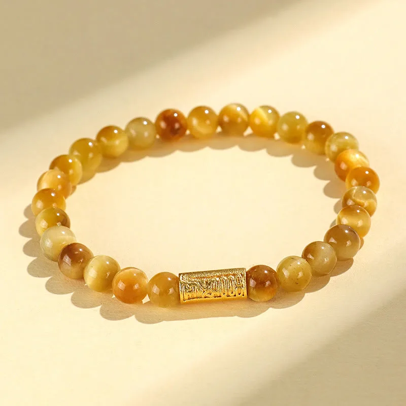 Mythstone Tiger Eye Fu Character Bamboo Koi Fish Lotus Om Mani Padme Hum Protection Bracelet - Image 14