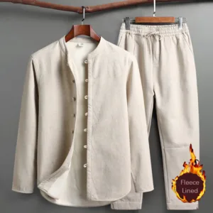 Mythstone Solid Tang Suit Traditional Fleece Lined Uniform Long Sleeve Top Pants Men's Set