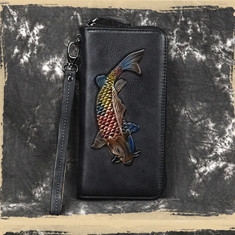 Mythstone Koi Fish Printed Leather Bag Journey Shopping Purse Handbag - Image 4