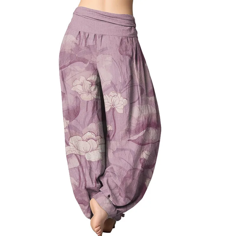Mythstone Lotus Design Women's Elastic Waist Harem Pants - Image 6