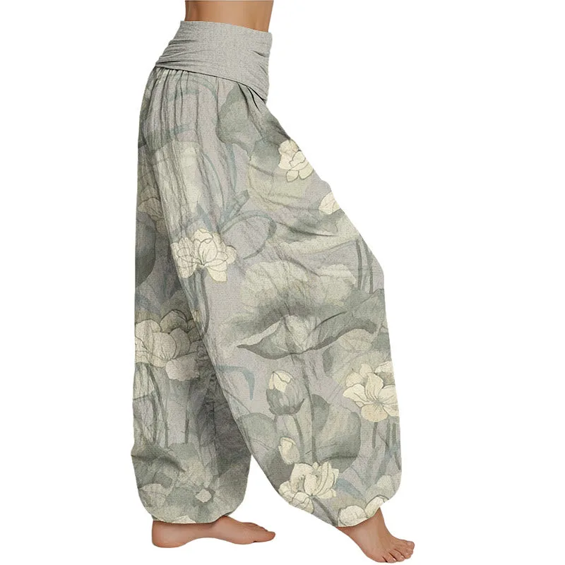 Mythstone Lotus Design Women's Elastic Waist Harem Pants - Image 10