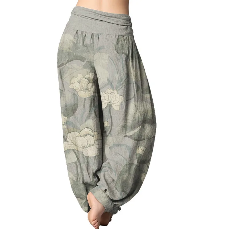 Mythstone Lotus Design Women's Elastic Waist Harem Pants - Image 9