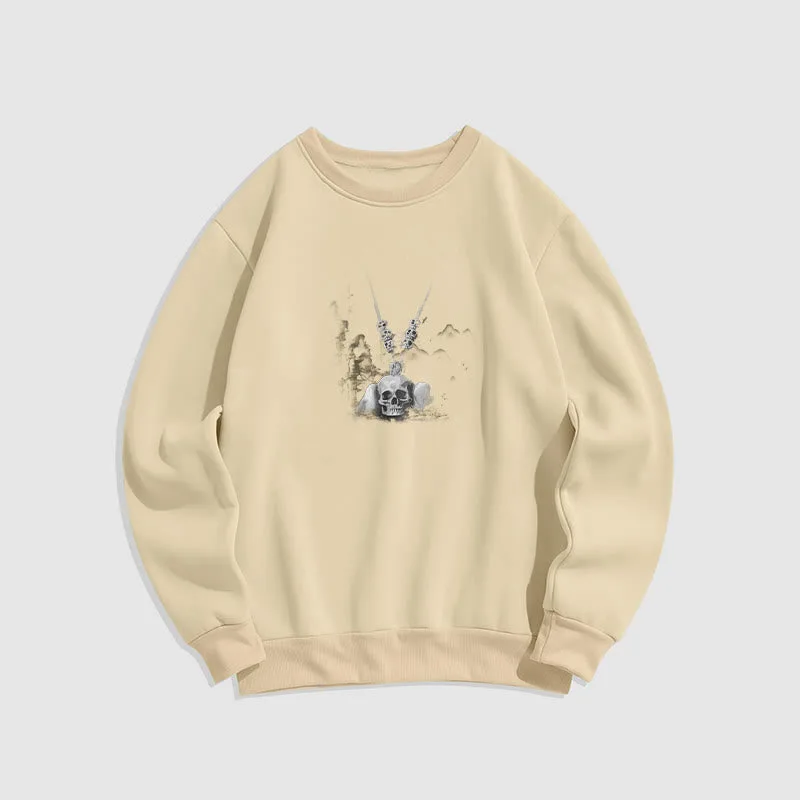 Mythstone Tibetan The Lord Of The Corpse Forest Skulls Pendant Clouds Design Fleece Lined Sweatshirt - Image 28