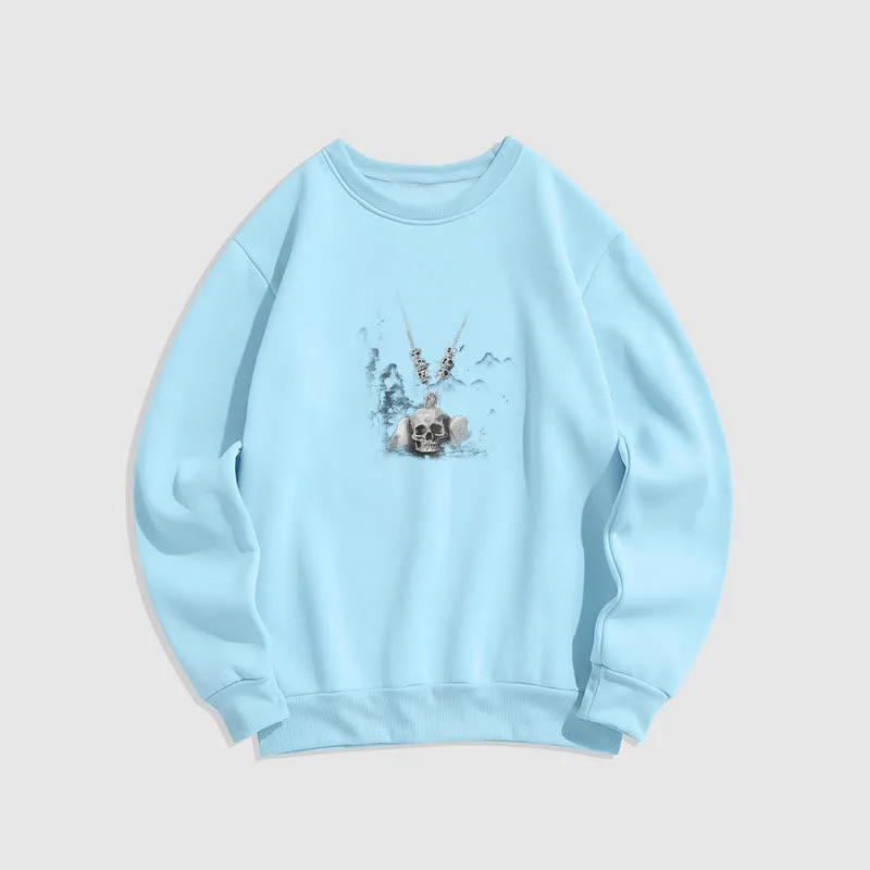 Mythstone Tibetan The Lord Of The Corpse Forest Skulls Pendant Clouds Design Fleece Lined Sweatshirt - Image 24