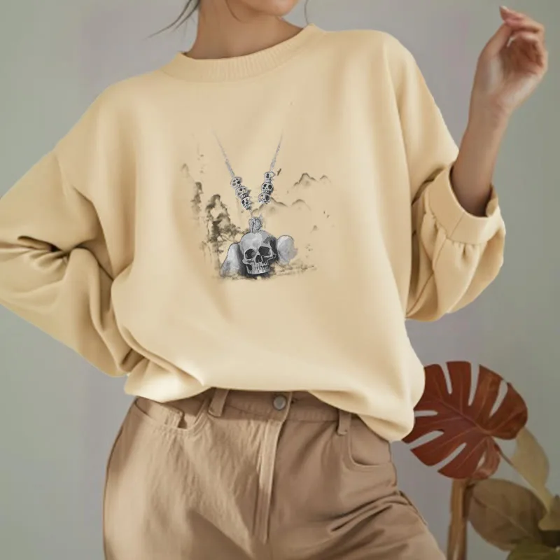 Mythstone Tibetan The Lord Of The Corpse Forest Skulls Pendant Clouds Design Fleece Lined Sweatshirt - Image 30