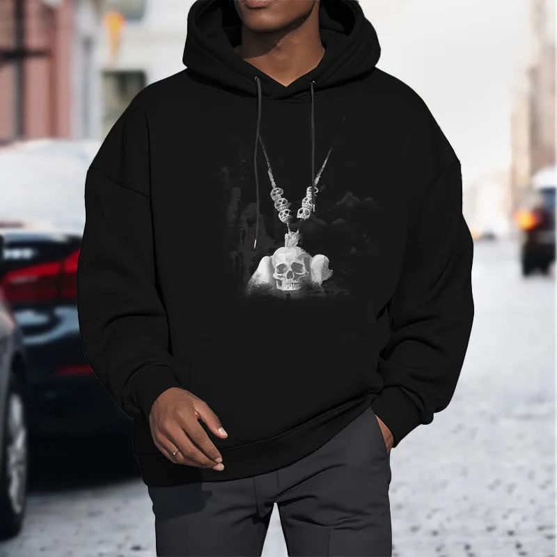 Mythstone Tibetan The Lord Of The Corpse Forest Skulls Pendant Clouds Design Fleece Lined Hoodie - Image 13