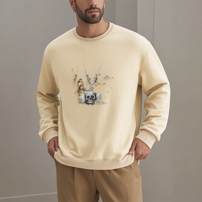 Mythstone Tibetan The Lord Of The Corpse Forest Skulls Pendant Clouds Design Fleece Lined Sweatshirt - Image 29