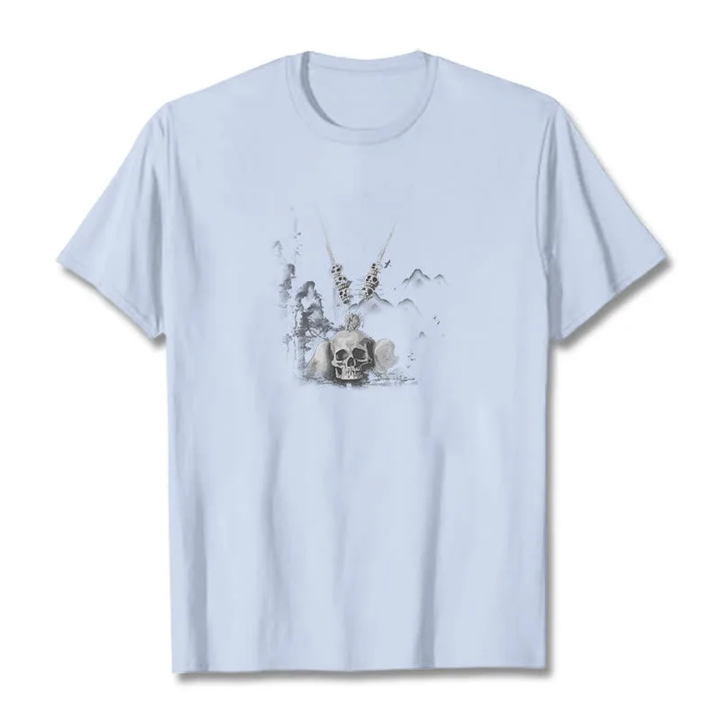 Mythstone Tibetan The Lord Of The Corpse Forest Skulls Pendant Clouds Design Tee T-shirt - Image 13