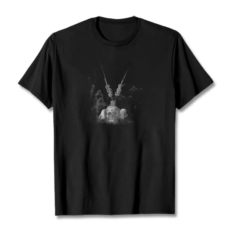 Mythstone Tibetan The Lord Of The Corpse Forest Skulls Pendant Clouds Design Tee T-shirt - Image 7