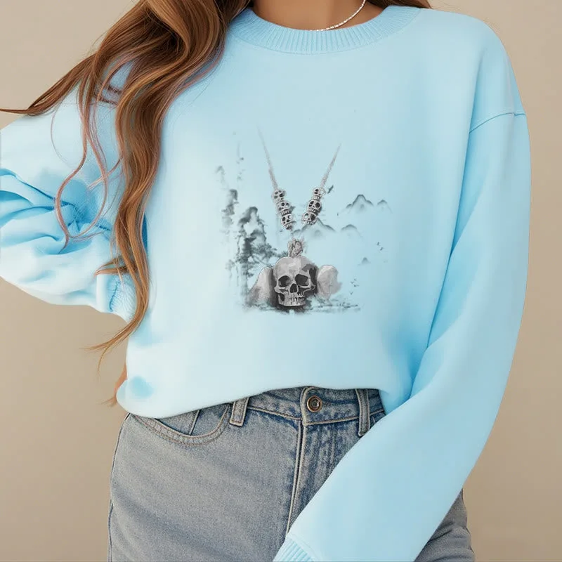 Mythstone Tibetan The Lord Of The Corpse Forest Skulls Pendant Clouds Design Fleece Lined Sweatshirt - Image 25