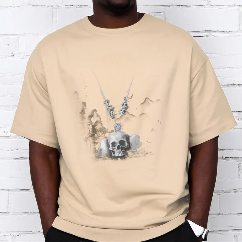 Mythstone Tibetan The Lord Of The Corpse Forest Skulls Pendant Clouds Design Tee T-shirt - Image 21