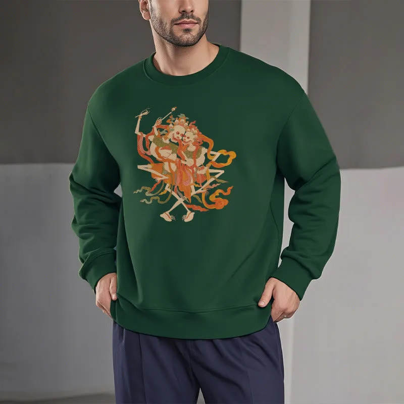 Mythstone Tibetan Colorful The Lord Of The Corpse Forest Pattern Fleece Lined Sweatshirt - Image 17