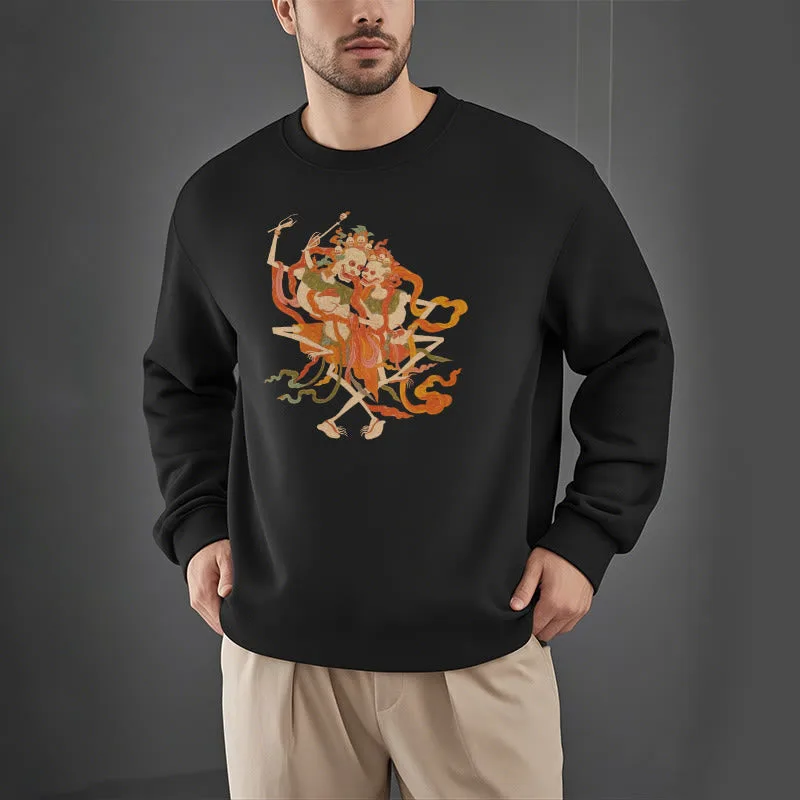 Mythstone Tibetan Colorful The Lord Of The Corpse Forest Pattern Fleece Lined Sweatshirt - Image 2