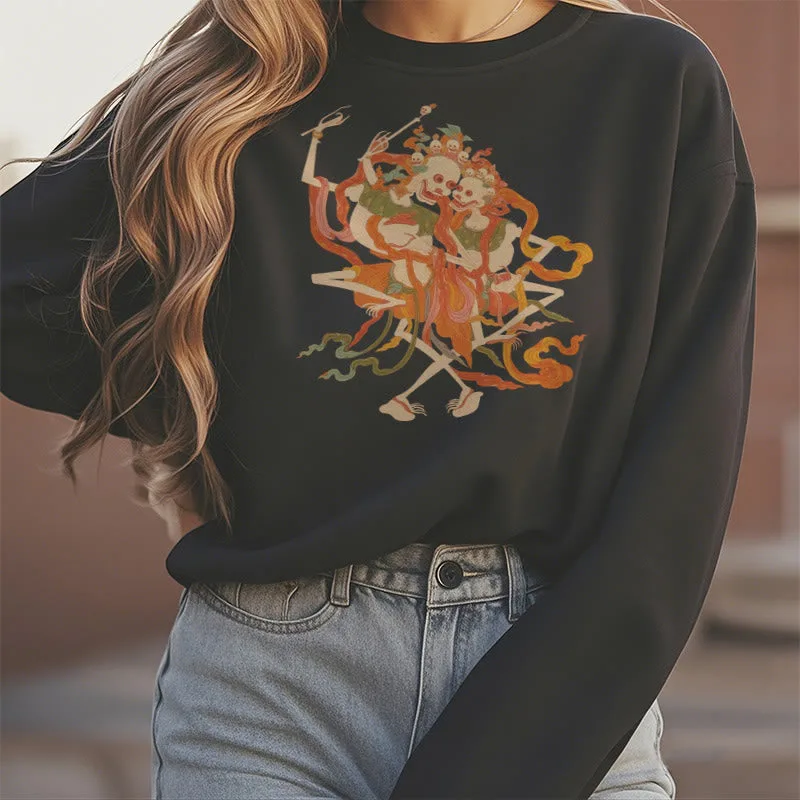 Mythstone Tibetan Colorful The Lord Of The Corpse Forest Pattern Fleece Lined Sweatshirt - Image 3