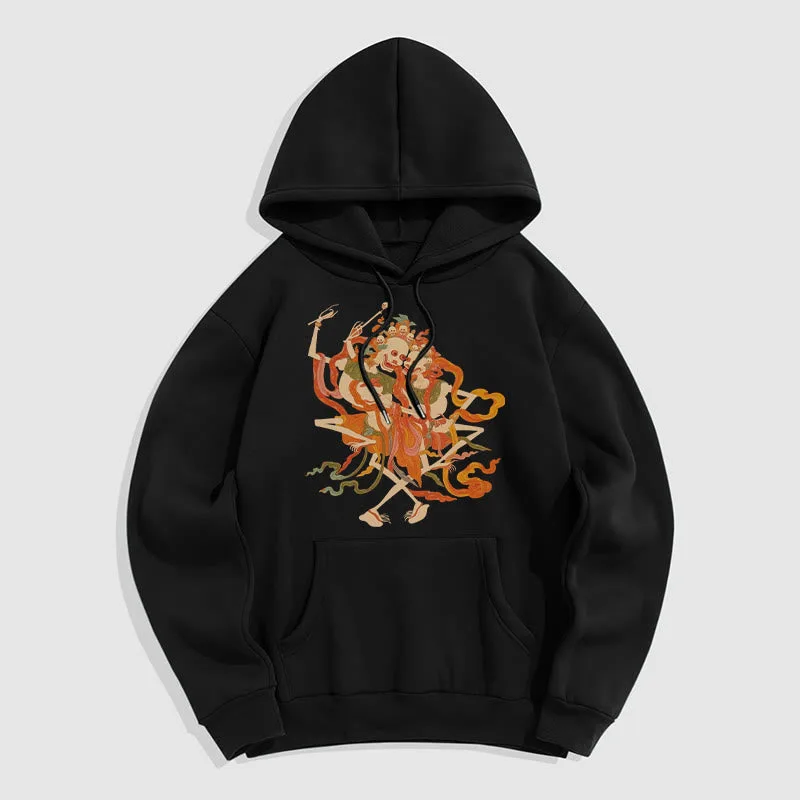 Mythstone Tibetan Colorful The Lord Of The Corpse Forest Pattern Fleece Lined Hoodie - Image 12