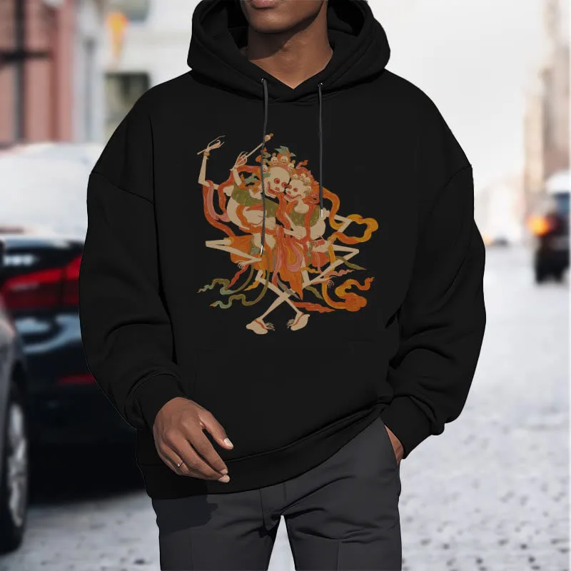 Mythstone Tibetan Colorful The Lord Of The Corpse Forest Pattern Fleece Lined Hoodie - Image 13