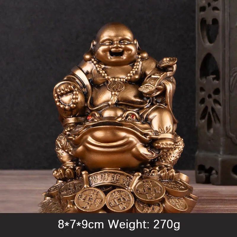 Mythstone Laughing Buddha Feng Shui Frog Toad Copper Coins Attract Wealth Resin Statue Home Decoration - Image 13