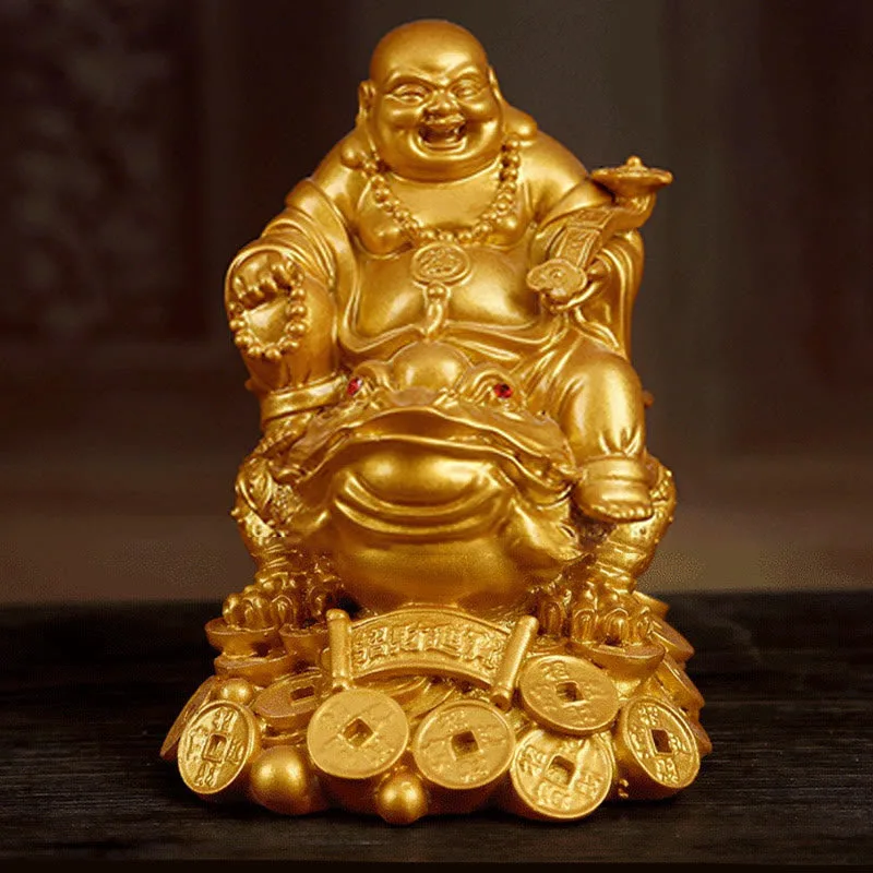 Mythstone Laughing Buddha Feng Shui Frog Toad Copper Coins Attract Wealth Resin Statue Home Decoration - Image 5