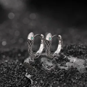 Mythstone 925 Sterling Silver Green-eyed Snake Shape Year Of The Snake Harmony Earrings