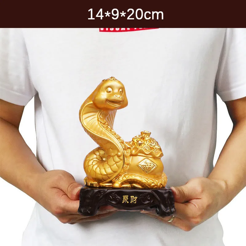 Mythstone Year Of The Snake Fu Character Treasure Bowl Ingots Gather Wealth Resin Home Statue Decoration - Image 2