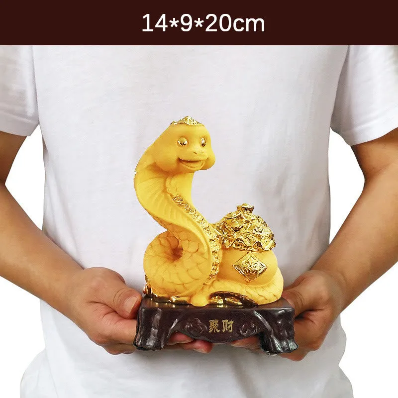 Mythstone Year Of The Snake Fu Character Treasure Bowl Ingots Gather Wealth Resin Home Statue Decoration - Image 3