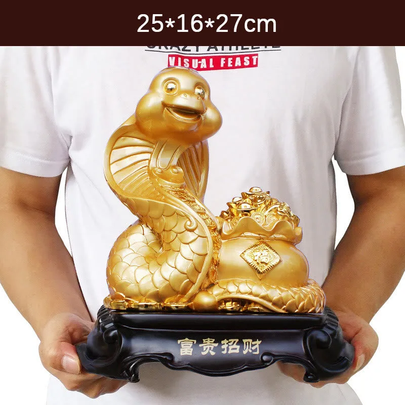Mythstone Year Of The Snake Fu Character Treasure Bowl Ingots Gather Wealth Resin Home Statue Decoration - Image 4
